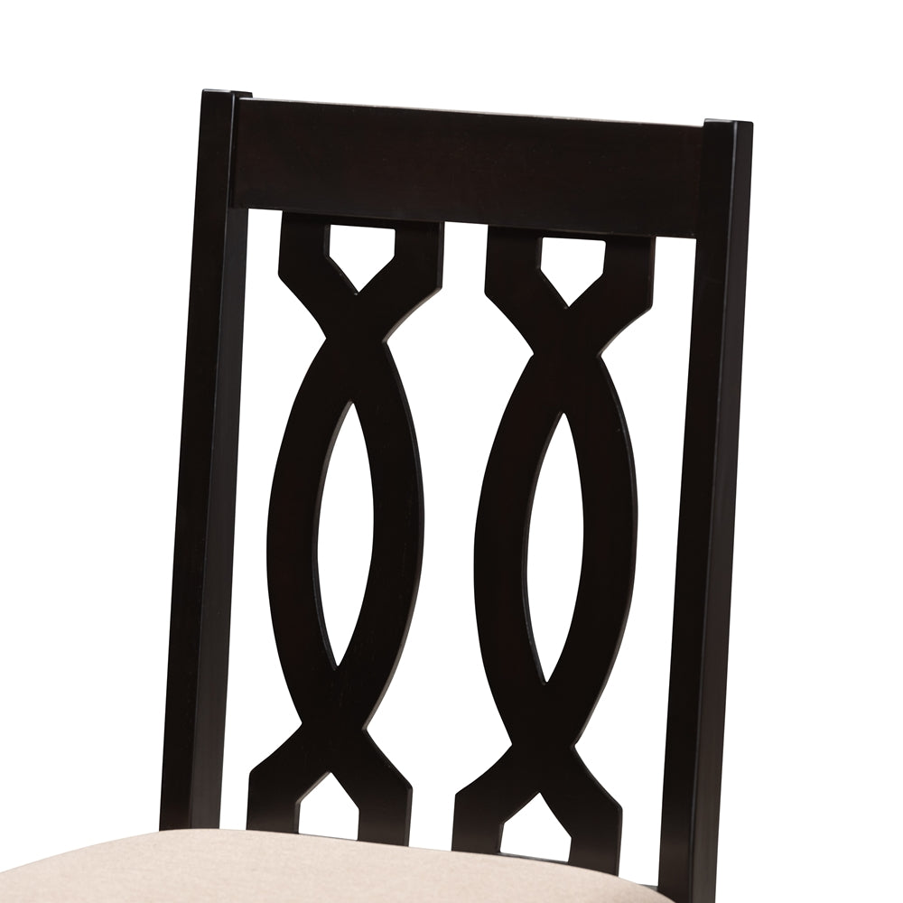 Cherese Modern and Contemporary Sand Fabric Upholstered Espresso Brown Finished 5-Piece Wood Dining Set