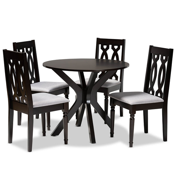 Callie Modern and Contemporary Grey Fabric Upholstered and Dark Brown Finished Wood 5-Piece Dining Set