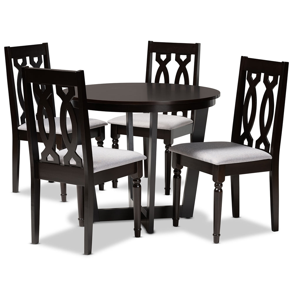 Julie Modern and Contemporary Grey Fabric Upholstered and Dark Brown Finished Wood 5-Piece Dining Set