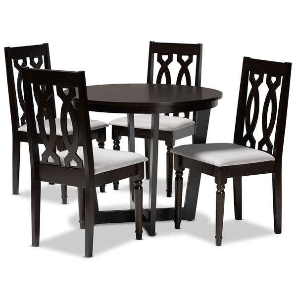 Julie Modern and Contemporary Grey Fabric Upholstered and Dark Brown Finished Wood 5-Piece Dining Set