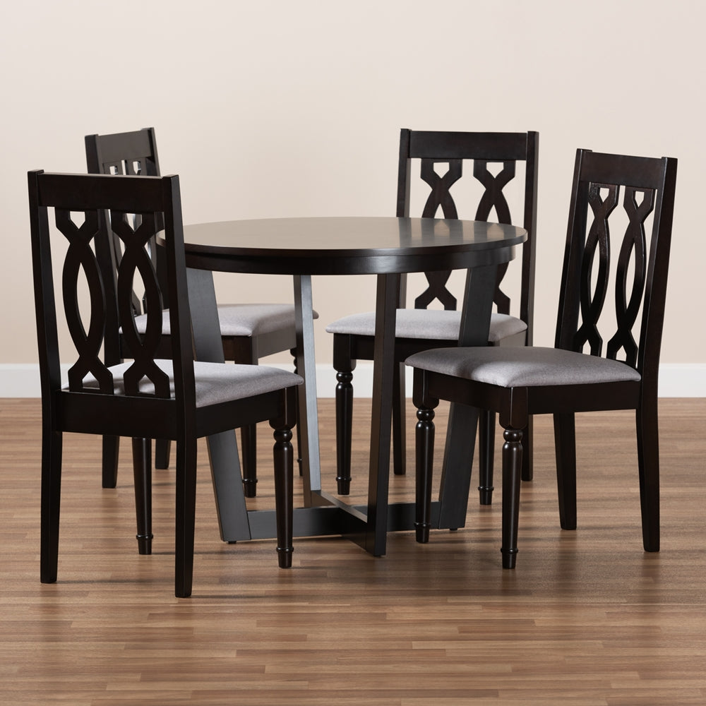 Julie Modern and Contemporary Grey Fabric Upholstered and Dark Brown Finished Wood 5-Piece Dining Set