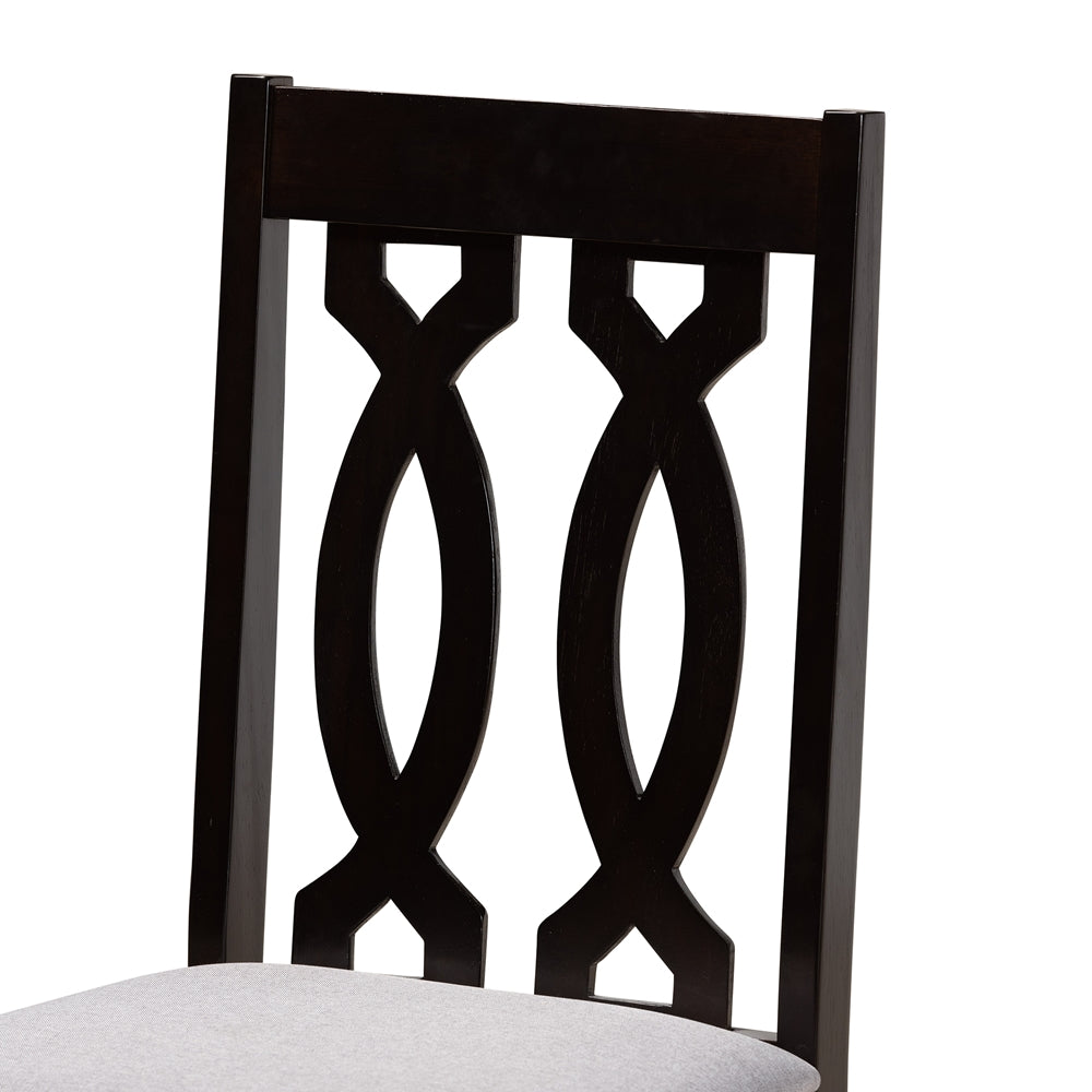 Mona Modern and Contemporary Grey Fabric Upholstered and Dark Brown Finished Wood 5-Piece Dining Set