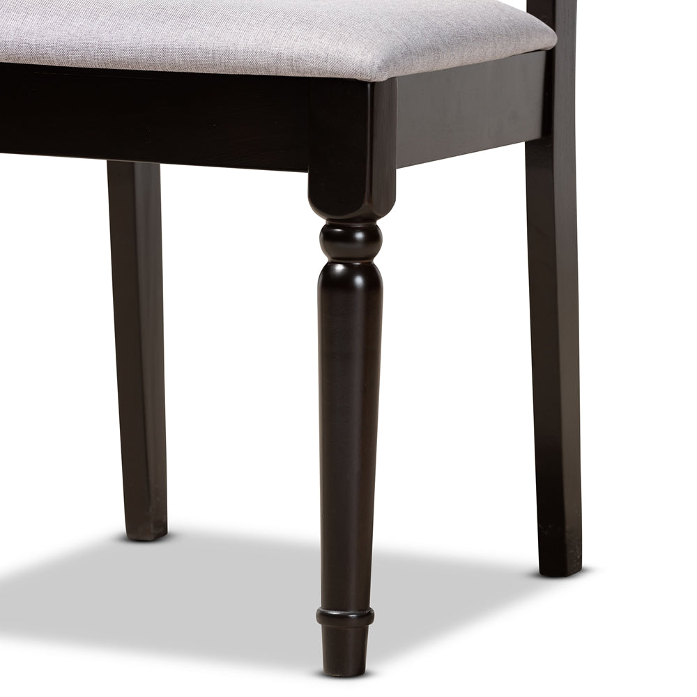 Mona Modern and Contemporary Grey Fabric Upholstered and Dark Brown Finished Wood 5-Piece Dining Set