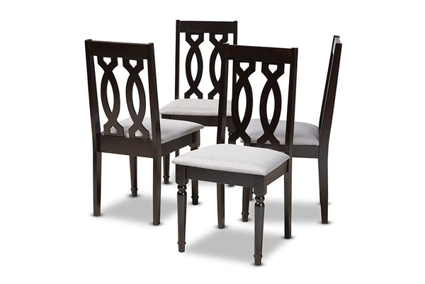 Cherese Modern and Contemporary Grey Fabric Upholstered Espresso Brown Finished Wood Dining Chair Set of 4