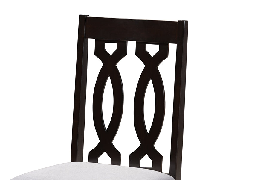 Cherese Modern and Contemporary Grey Fabric Upholstered Espresso Brown Finished Wood Dining Chair Set of 4