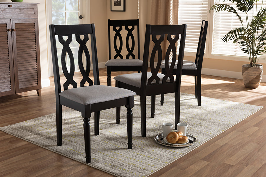 Cherese Modern and Contemporary Grey Fabric Upholstered Espresso Brown Finished Wood Dining Chair Set of 4
