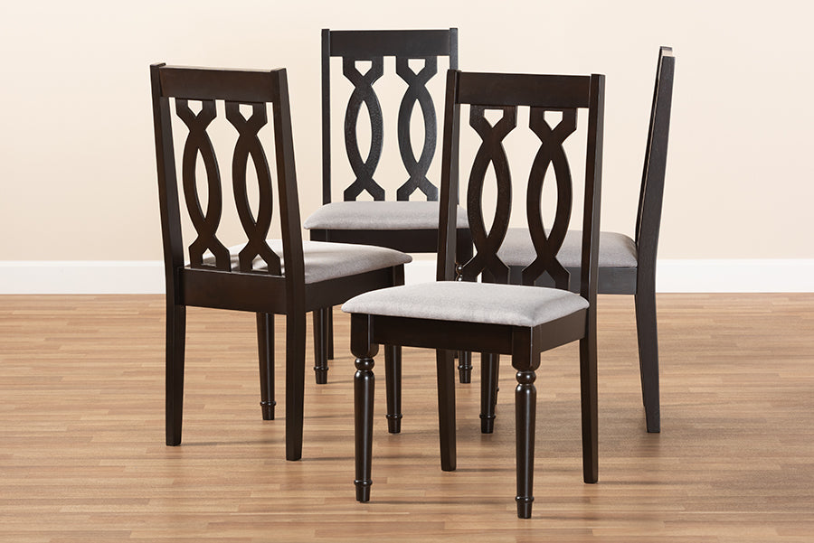 Cherese Modern and Contemporary Grey Fabric Upholstered Espresso Brown Finished Wood Dining Chair Set of 4