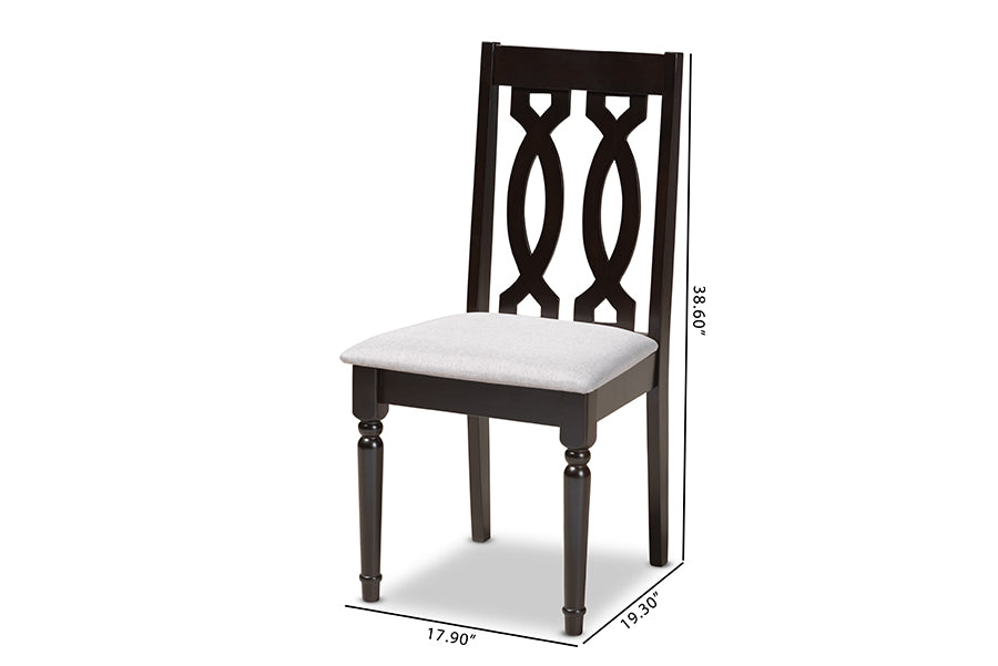 Cherese Modern and Contemporary Grey Fabric Upholstered Espresso Brown Finished Wood Dining Chair Set of 4