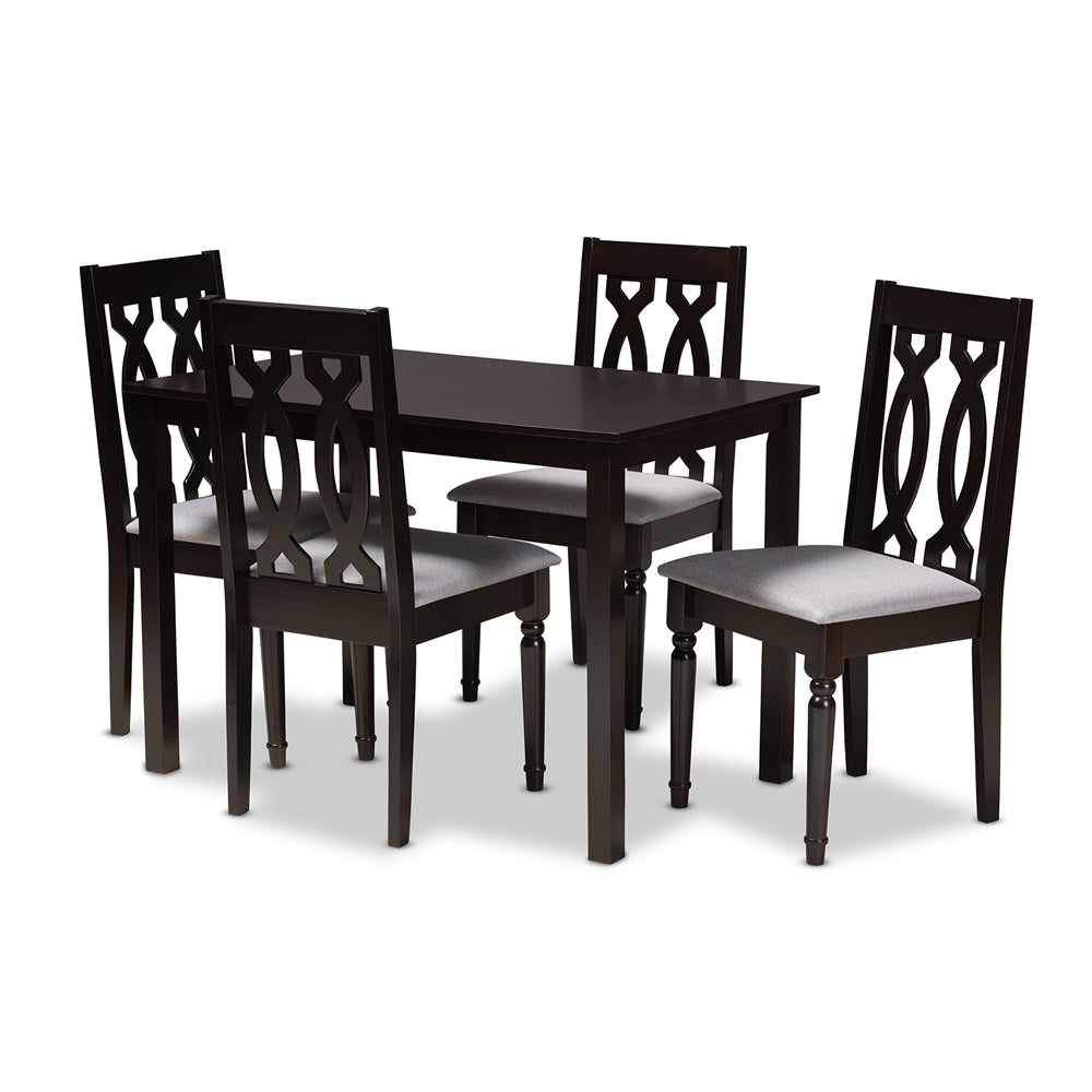 Cherese Modern and Contemporary Grey Fabric Upholstered Espresso Brown Finished 5-Piece Wood Dining Set