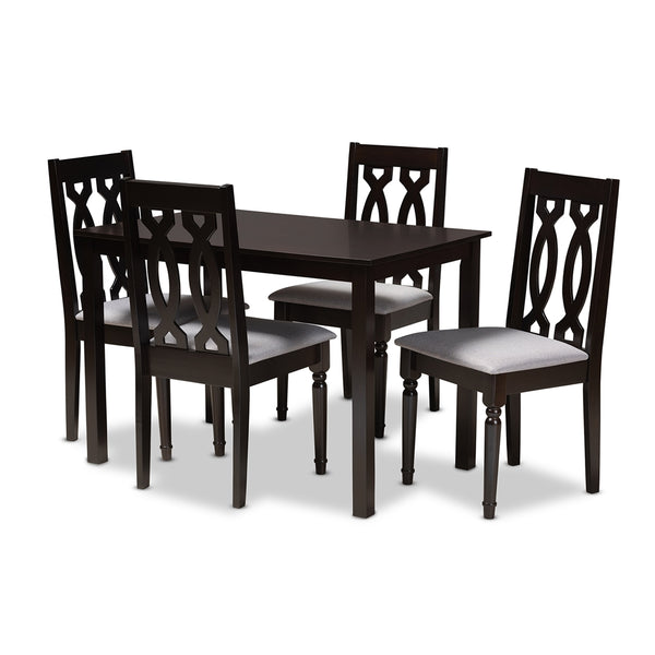 Cherese Modern and Contemporary Grey Fabric Upholstered Espresso Brown Finished 5-Piece Wood Dining Set