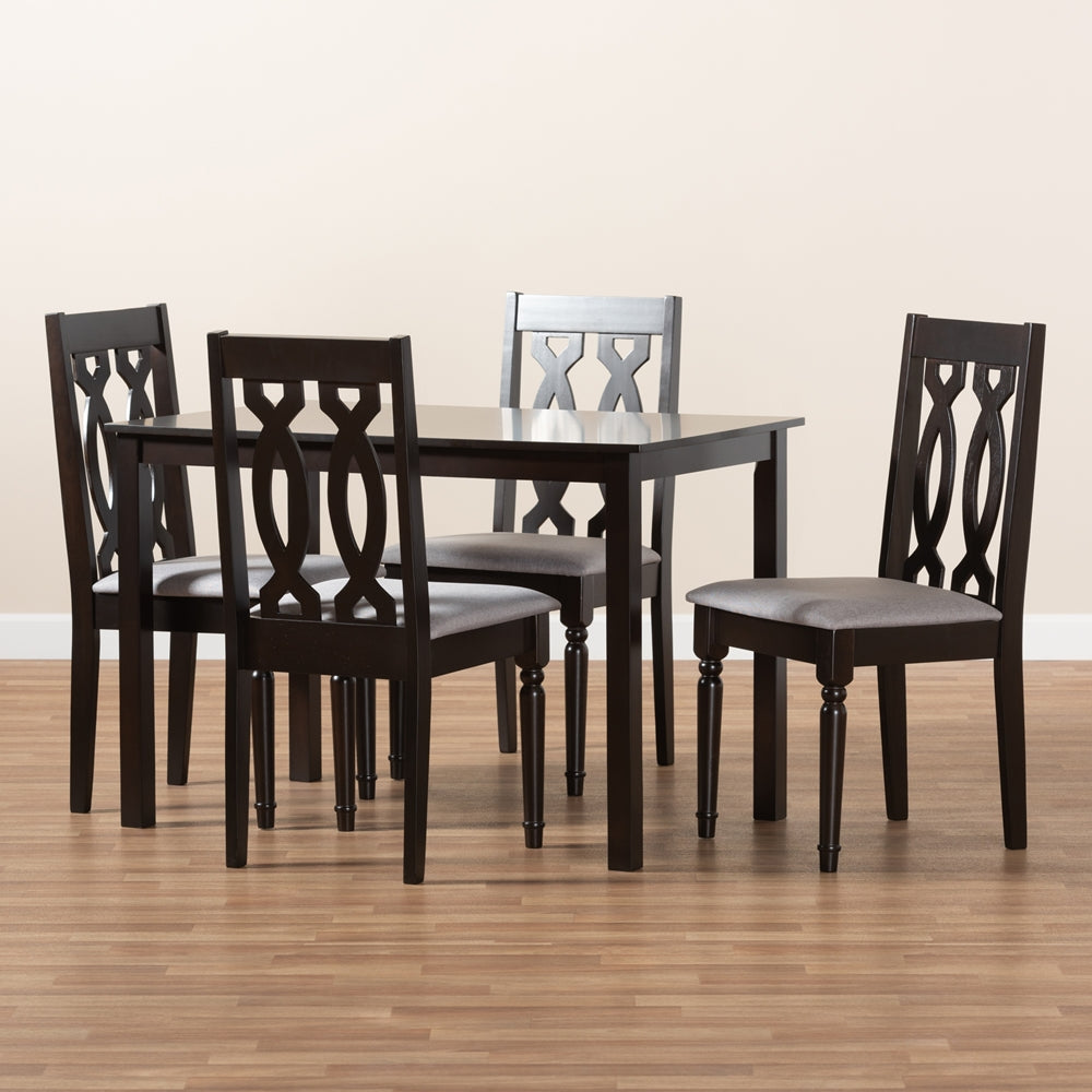 Cherese Modern and Contemporary Grey Fabric Upholstered Espresso Brown Finished 5-Piece Wood Dining Set