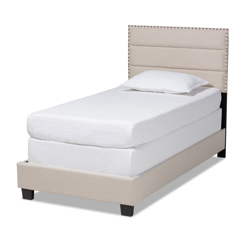 Ansa Beige Fabric Upholstered Twin Size Bed