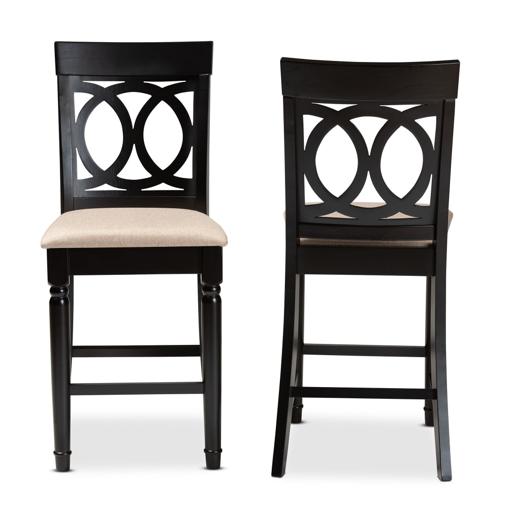 Verina Modern and Contemporary Sand Fabric Upholstered Espresso Brown Finished 2-Piece Wood Counter Stool Set of 4