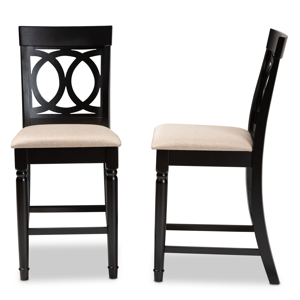 Verina Modern and Contemporary Sand Fabric Upholstered Espresso Brown Finished 2-Piece Wood Counter Stool Set of 4