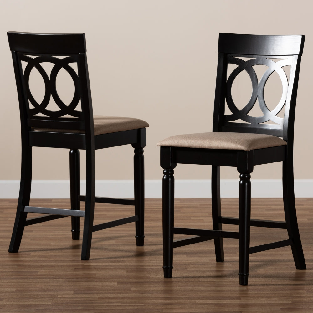 Verina Modern and Contemporary Sand Fabric Upholstered Espresso Brown Finished 2-Piece Wood Counter Stool Set of 4