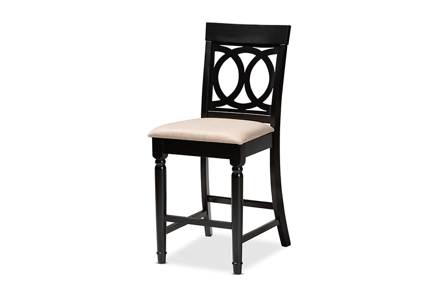 Verina Modern and Contemporary Sand Fabric Upholstered Espresso Brown Finished 5-Piece Wood Pub Set