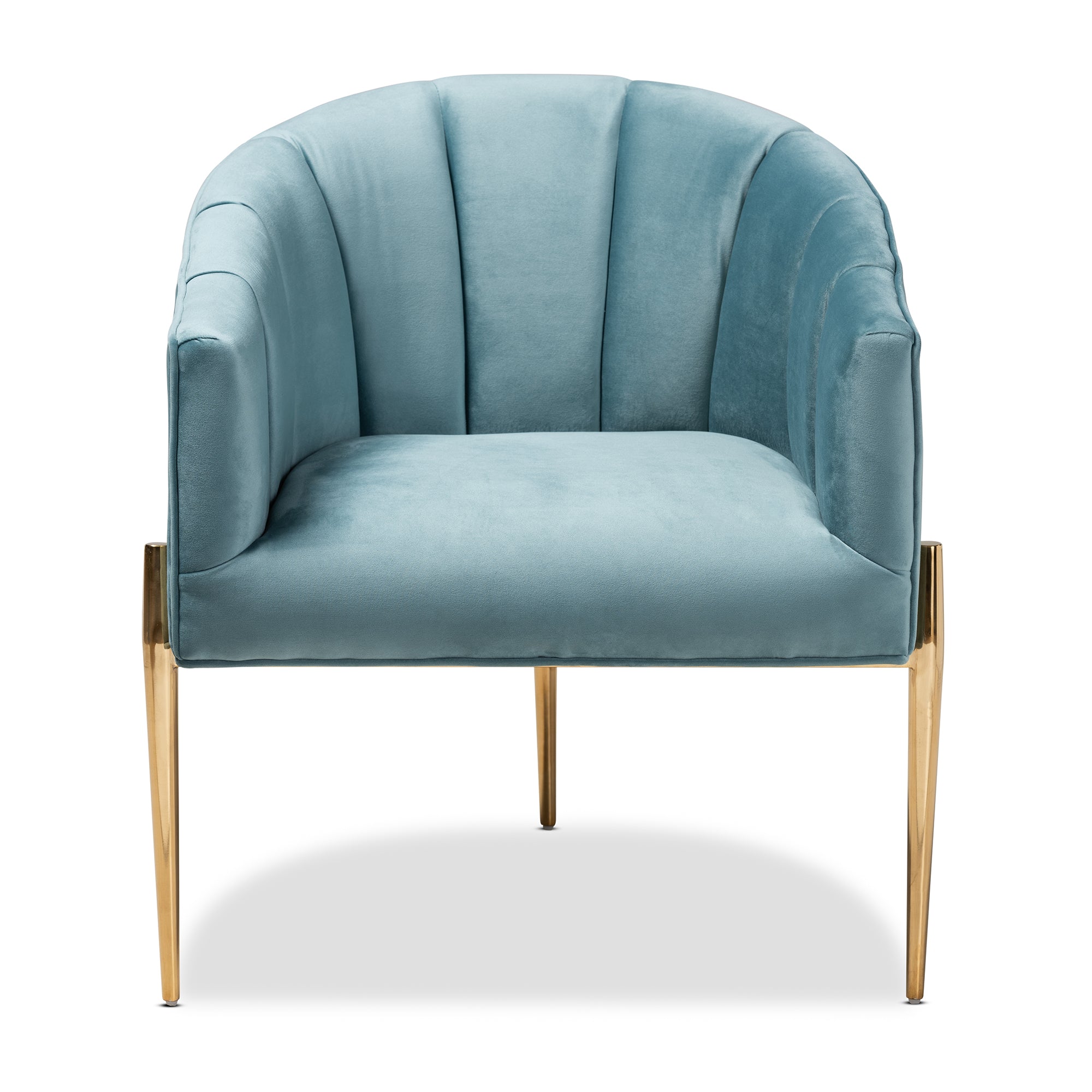 Baxton Studio Clarisse Glam and Luxe Light Blue Velvet Fabric Upholstered Gold Finished Accent Chair