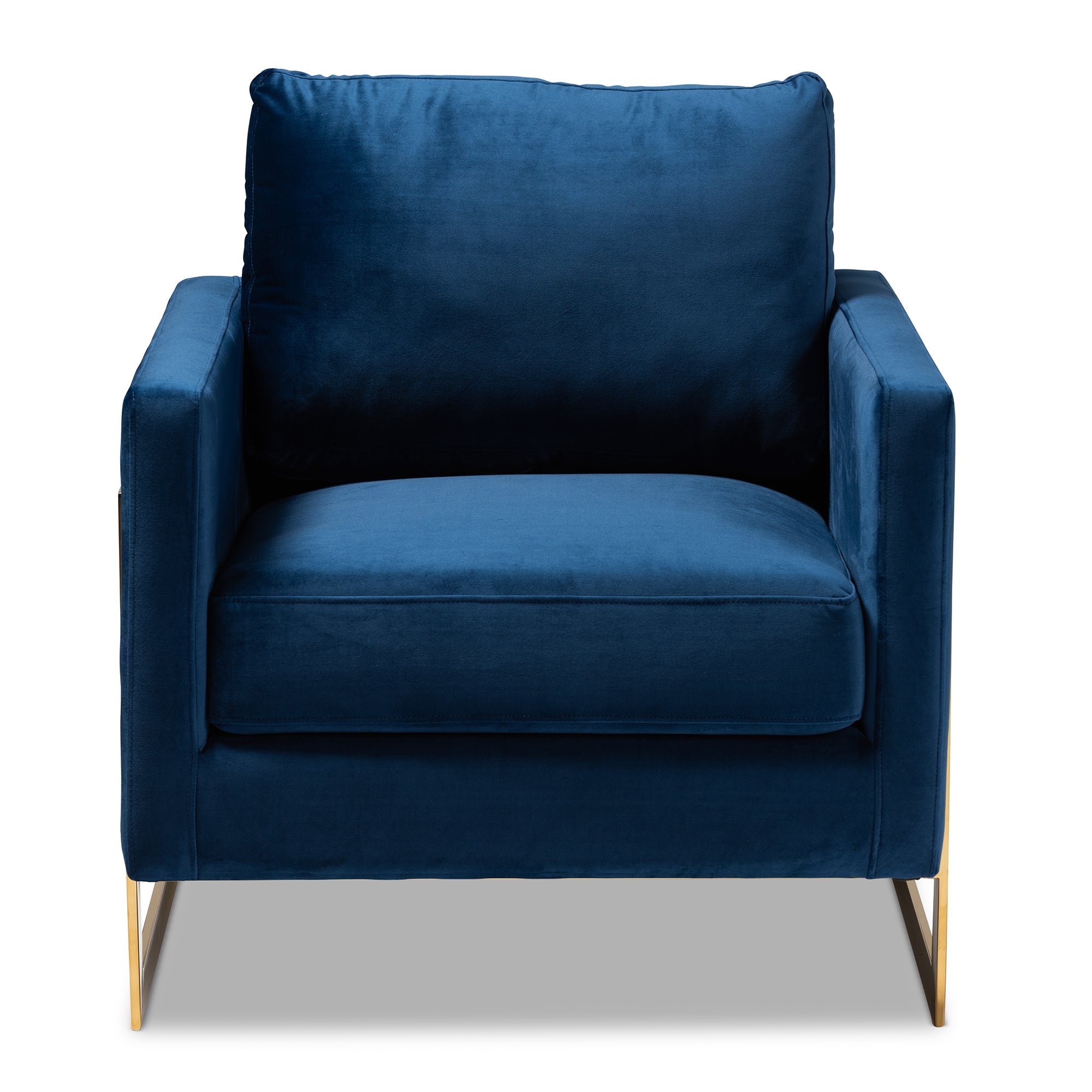 Matteo  and  Royal Blue Velvet Fabric Upholstered Gold Finished Armchair