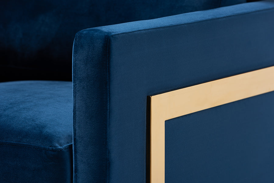 Matteo  and  Royal Blue Velvet Fabric Upholstered Gold Finished Armchair