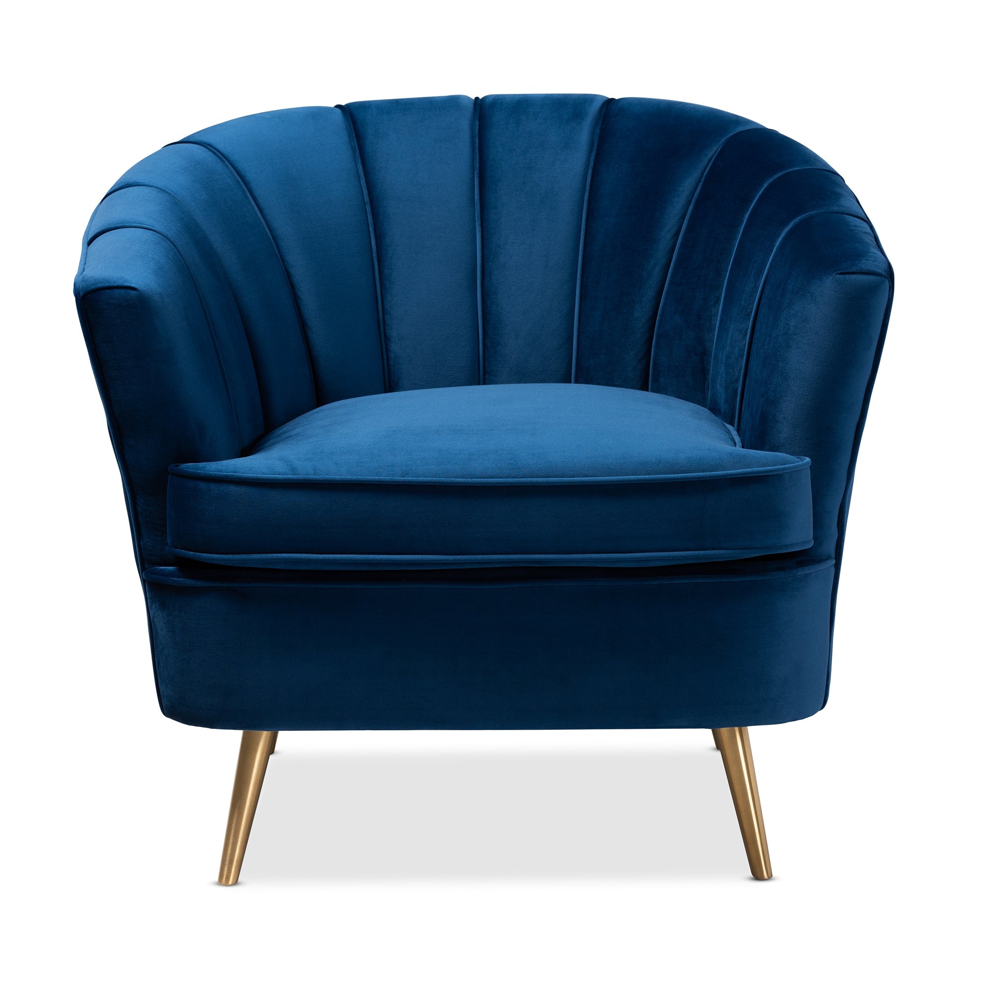 Emeline  and  Navy Blue Velvet Fabric Upholstered Brushed Gold Finished Accent Chair
