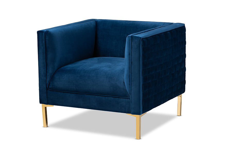 Seraphin  and  Navy Blue Velvet Fabric Upholstered Gold Finished Armchair