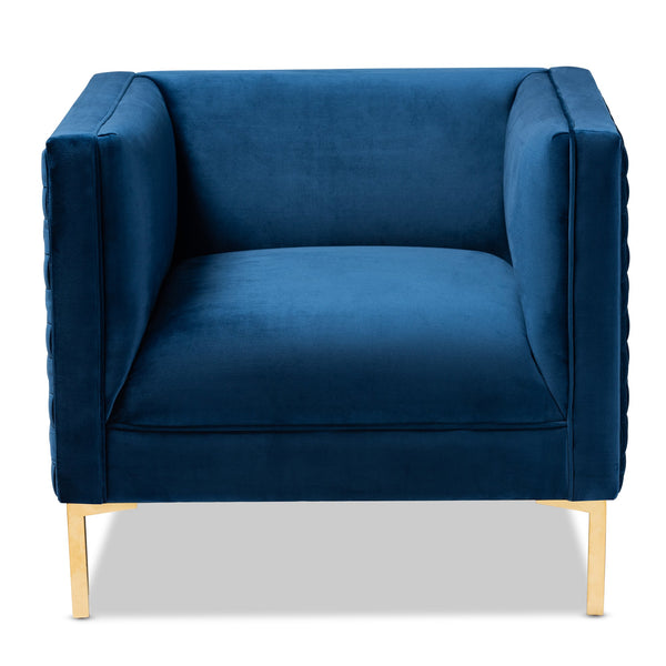 Seraphin and Navy Blue Velvet Fabric Upholstered Gold Finished Armchair