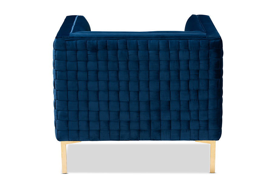 Seraphin  and  Navy Blue Velvet Fabric Upholstered Gold Finished Armchair