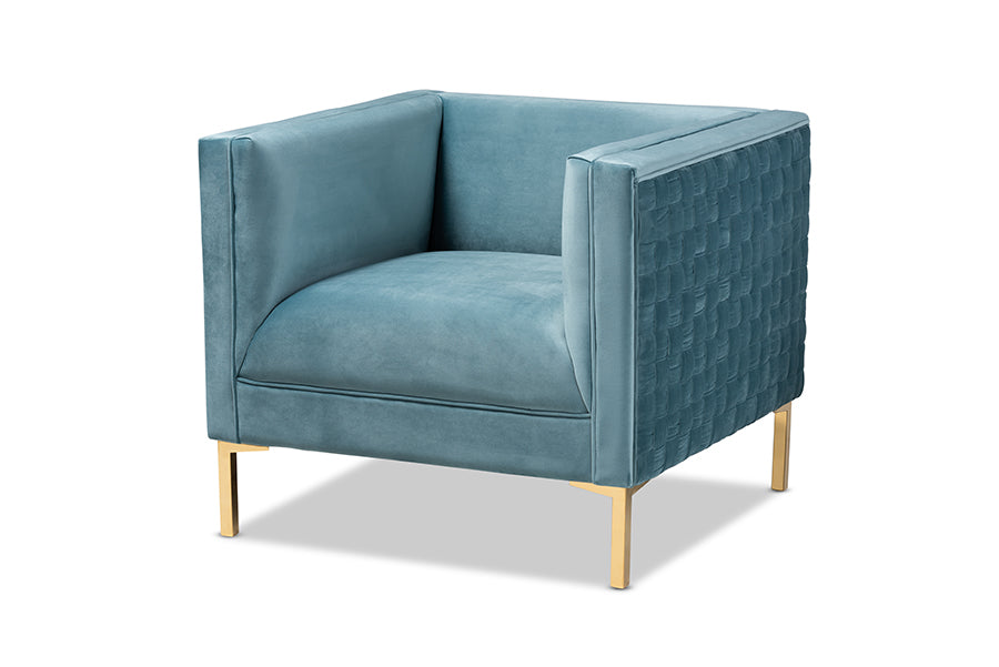 Seraphin  and  Light Blue Velvet Fabric Upholstered Gold Finished Armchair