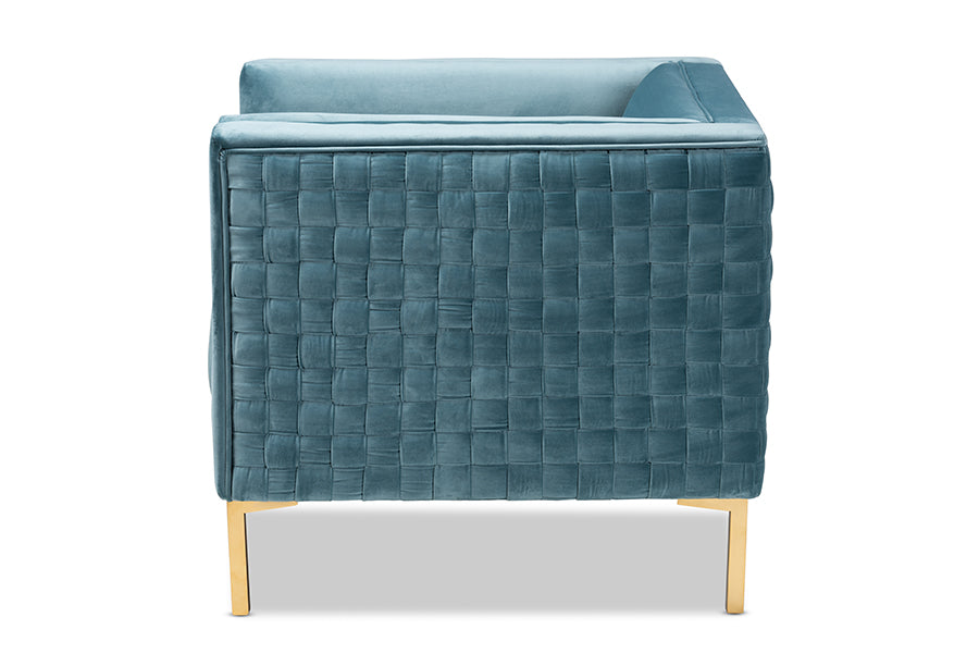 Seraphin  and  Light Blue Velvet Fabric Upholstered Gold Finished Armchair