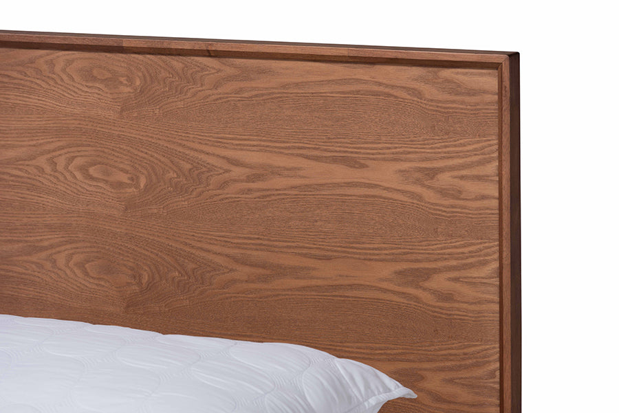 Goodwin King Walnut Rattan Bedroom Set – Mid-Century Modern Platform Bed with Nightstands