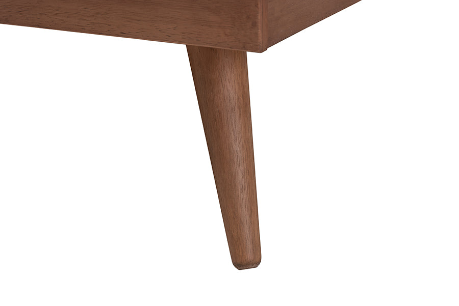 Goodwin King Walnut Rattan Bedroom Set – Mid-Century Modern Platform Bed with Nightstands