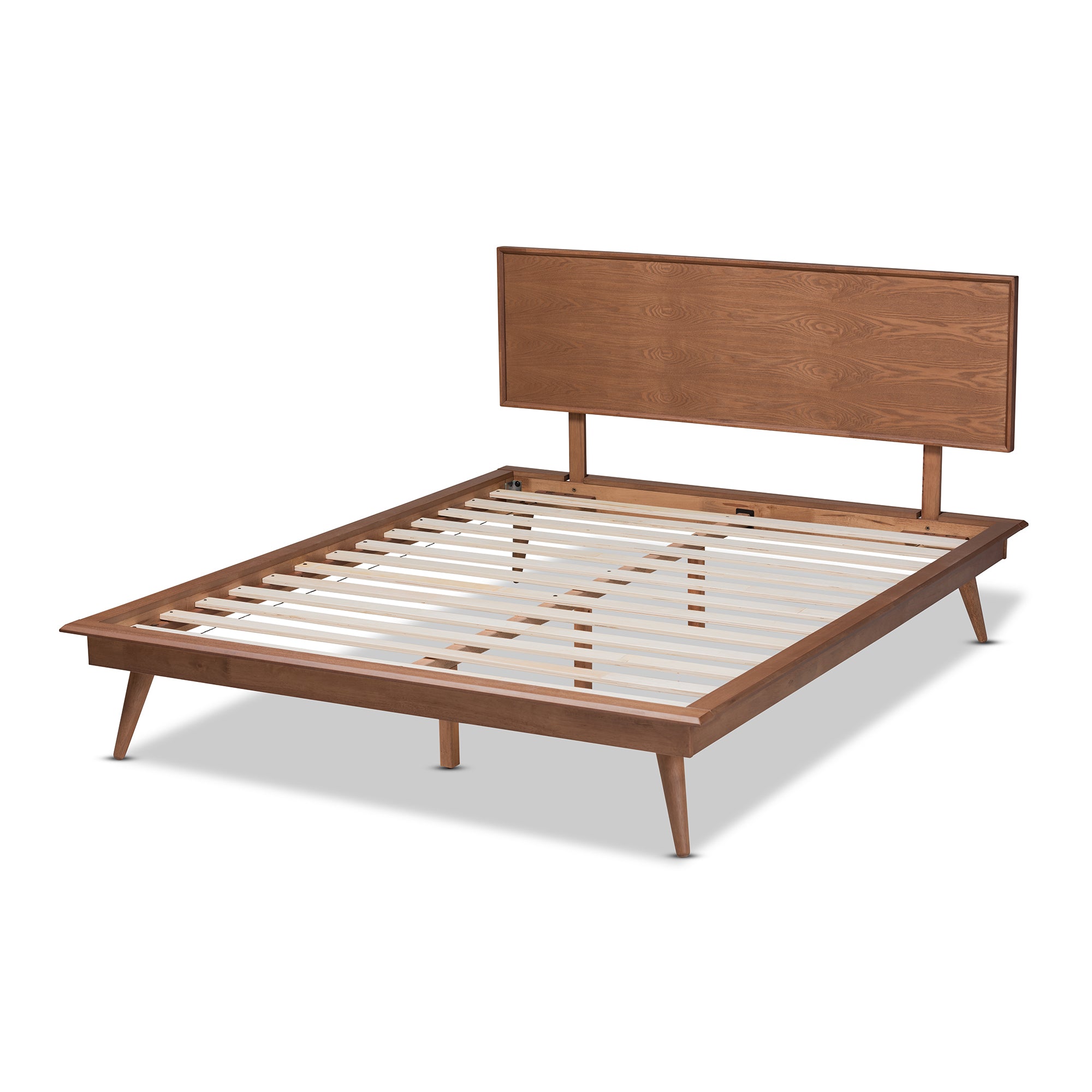 Karine Mid-Century Modern Walnut Brown Finished Wood Full Size Platform Bed