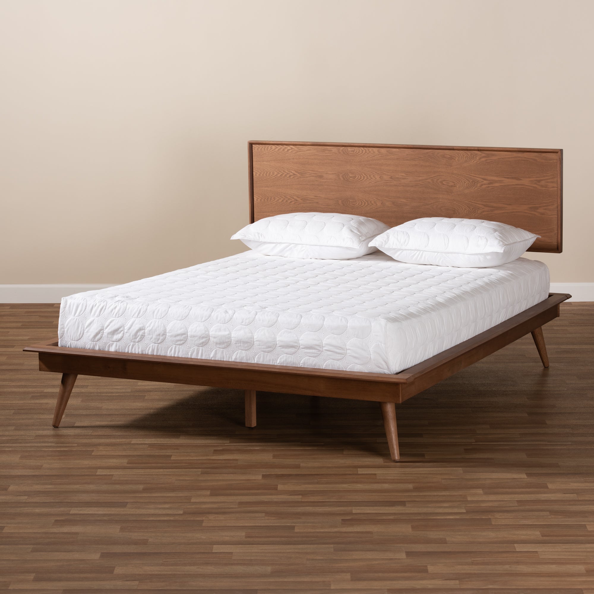 Karine Mid-Century Modern Walnut Brown Finished Wood King Size Platform Bed