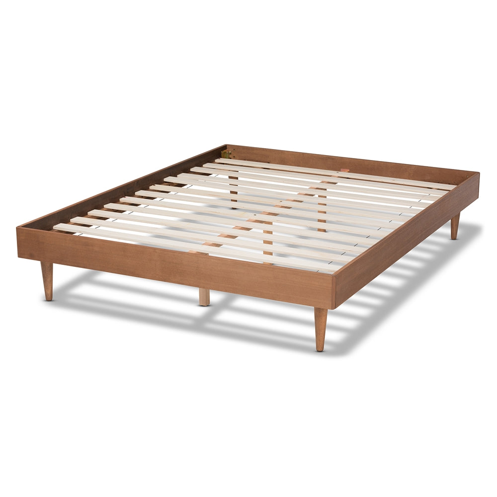 Rina Mid-Century Modern Ash Walnut Finished Queen Size Wood Bed Frame