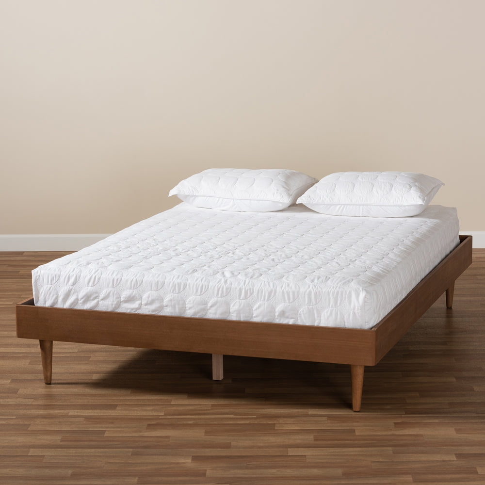 Rina Mid-Century Modern Ash Walnut Finished Queen Size Wood Bed Frame