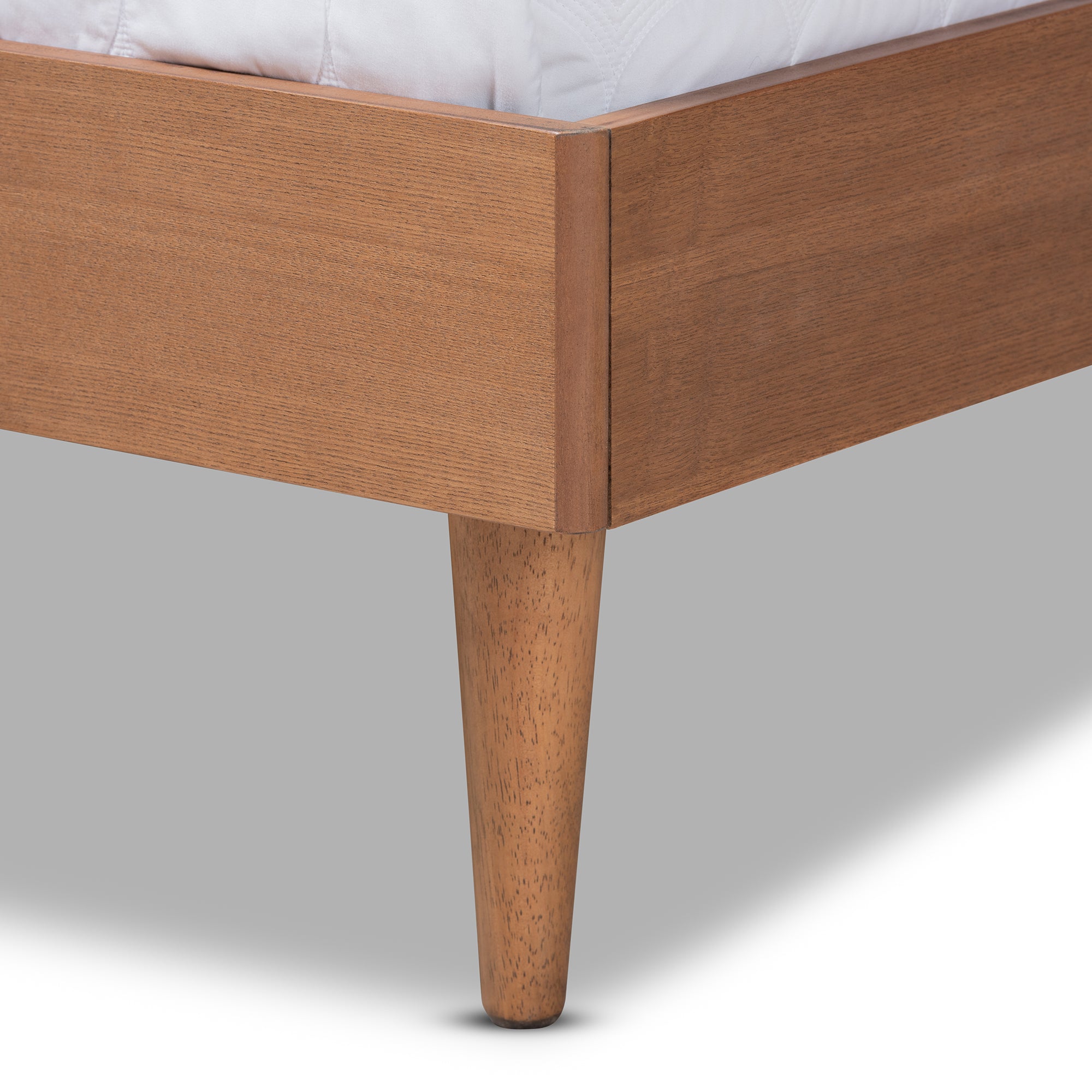 Rina Mid-Century Ash Walnut Wood and Synthetic Rattan Queen Size Platform Bed
