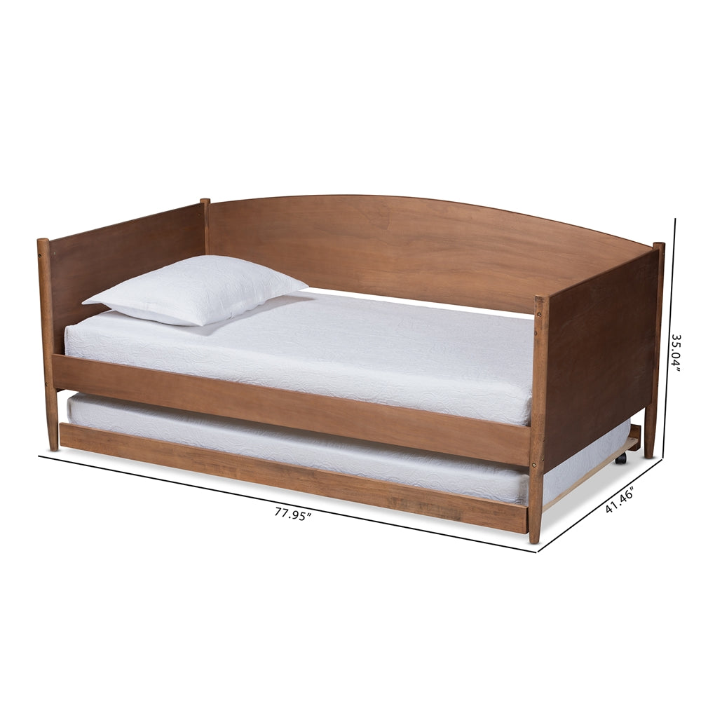 Veles Mid-Century Modern Ash Wanut Finished Wood Daybed with Trundle