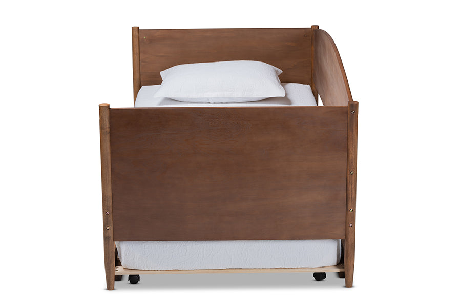 Veles Mid-Century Modern Ash Wanut Finished Wood Daybed with Trundle