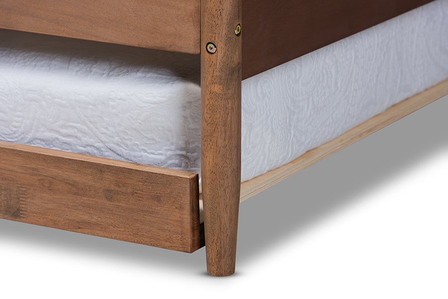 Veles Mid-Century Modern Ash Wanut Finished Wood Daybed with Trundle