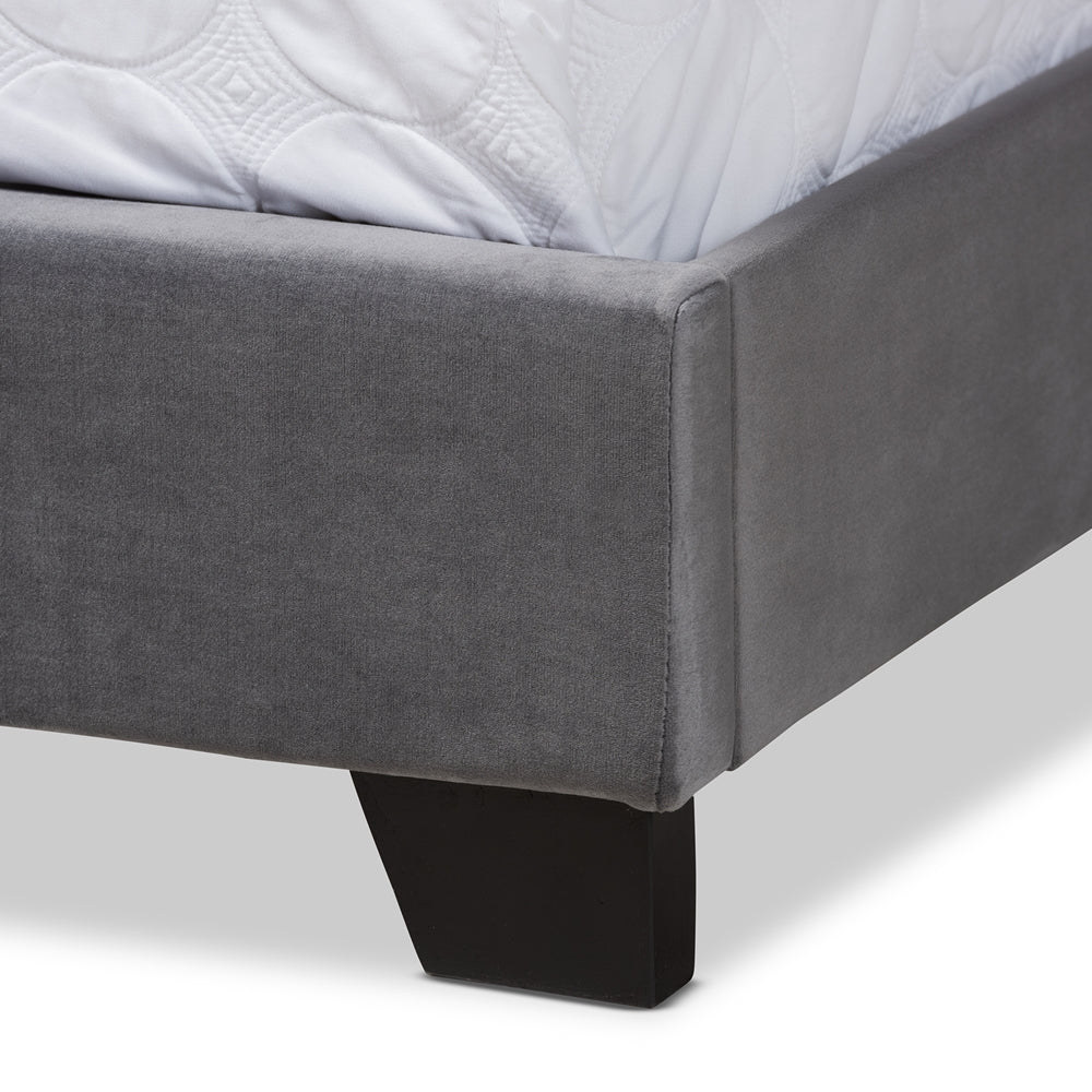 Samantha Grey Velvet Fabric Upholstered Queen Size Button Tufted Bed