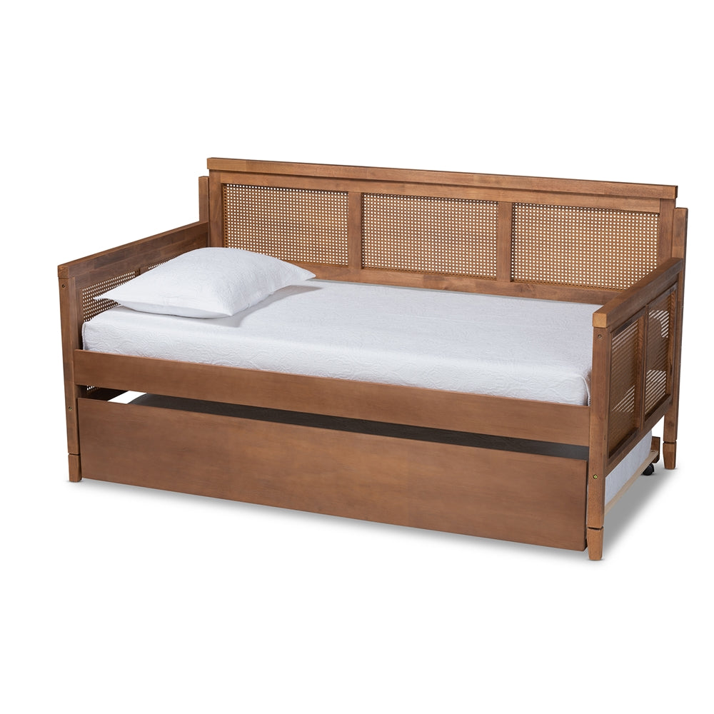 Toveli Vintage Ash Wanut And Synthetic Rattan Daybed With Trundle