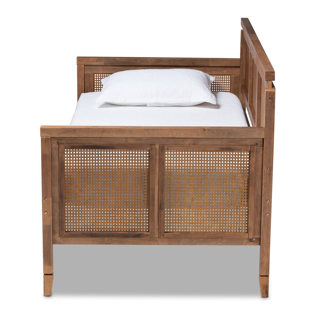 Toveli Vintage French Inspired Ash Wanut Wood And Synthetic Rattan Daybed