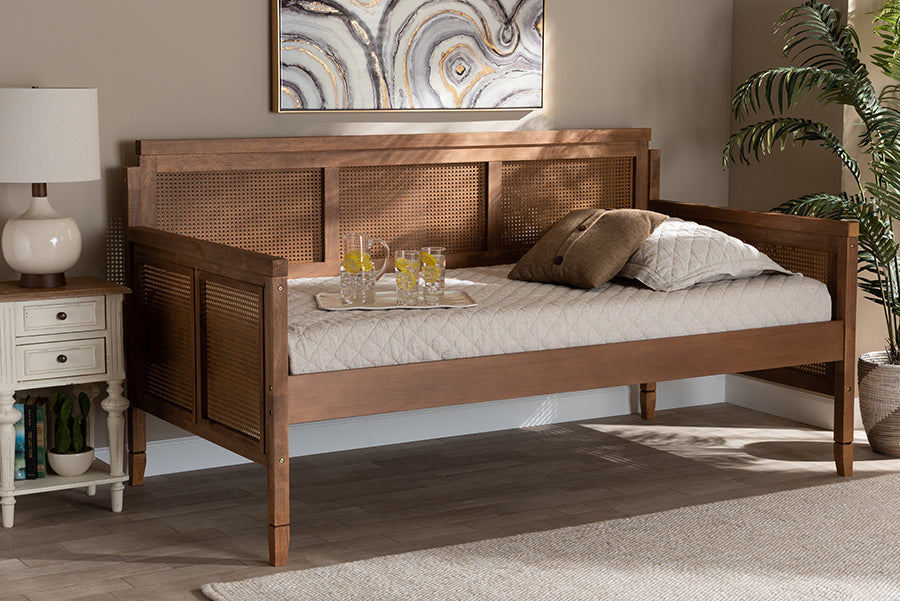 Toveli Vintage French Inspired Ash Wanut Wood And Synthetic Rattan Daybed
