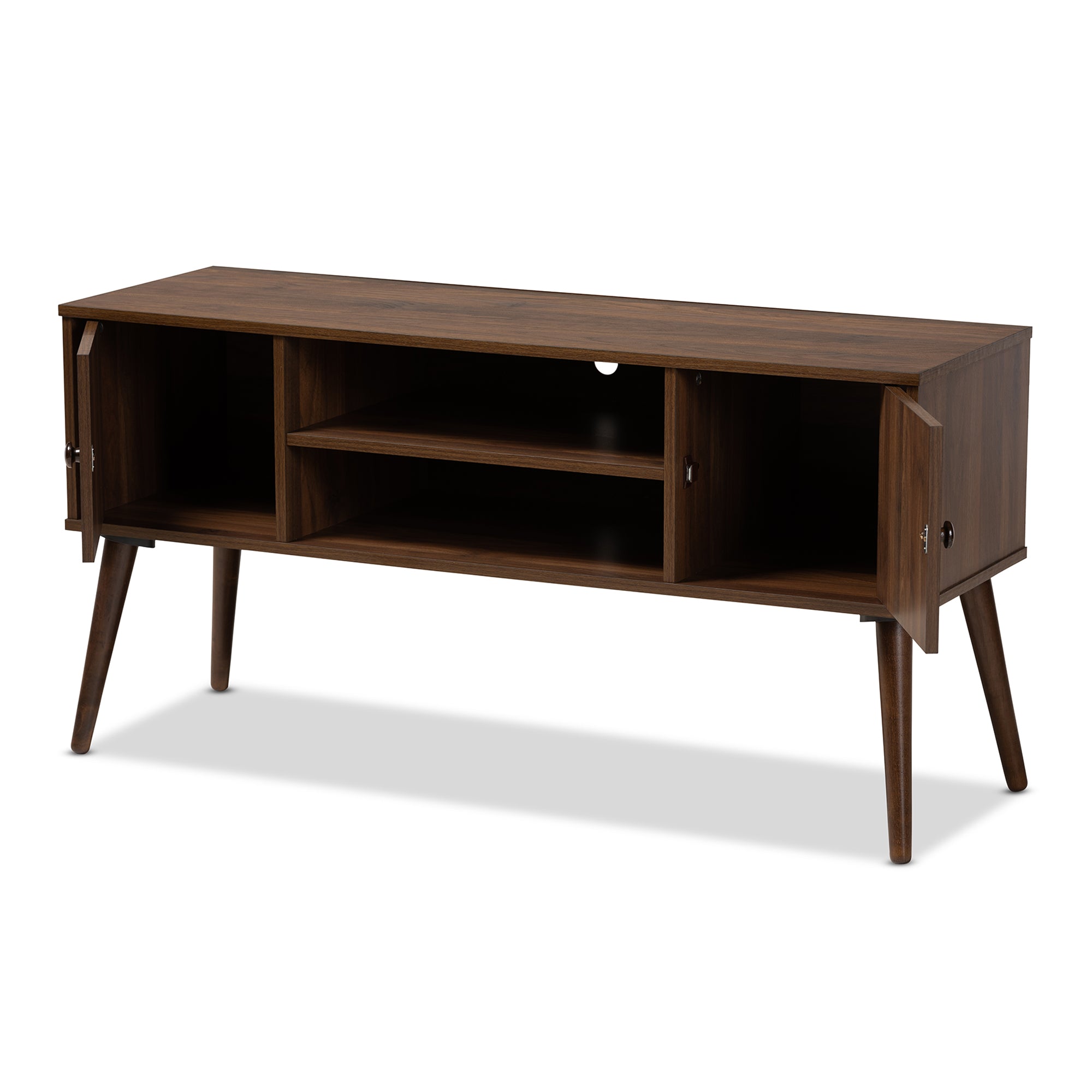 Alard Mid-Century Modern Walnut Brown Finished 2-Door Wood TV Stand