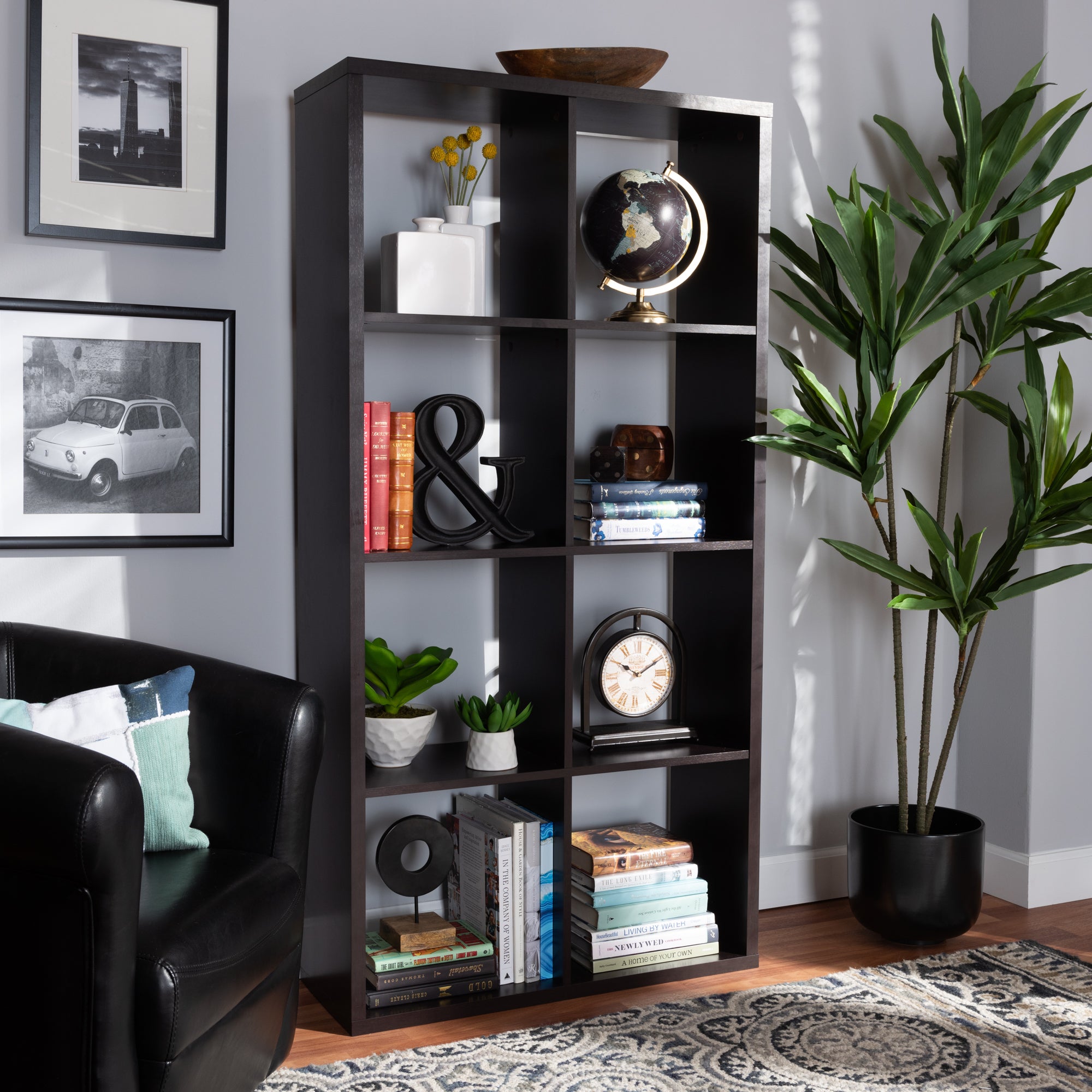 Janne Modern and Contemporary Dark Brown Finished 8-Cube Multipurpose Storage Shelf