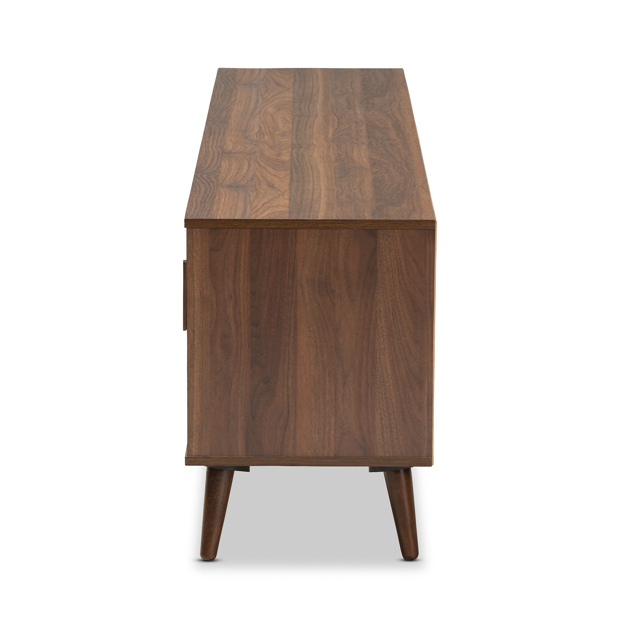 Quinn Mid-Century Modern Two-Tone White and Walnut Finished 2-Door Wood TV Stand