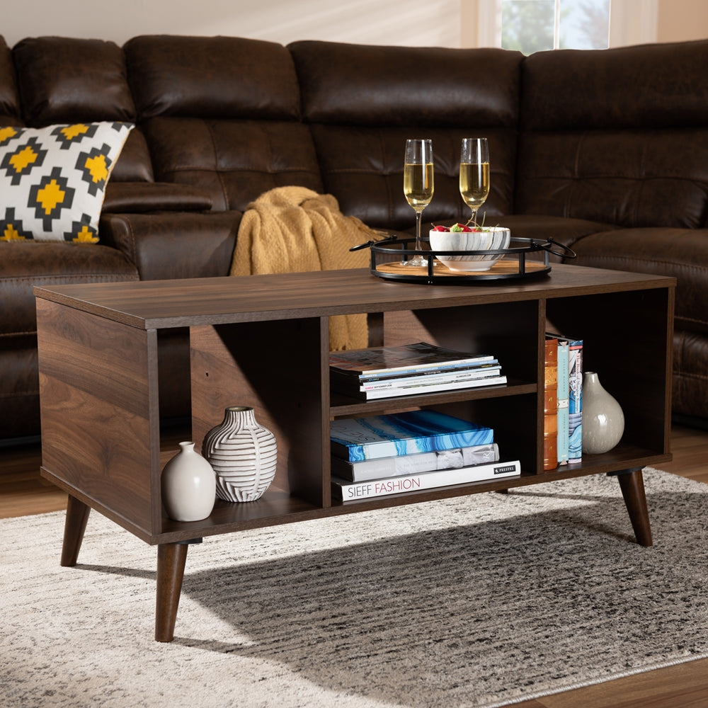 Linas Mid-Century Modern Walnut Finished Coffee Table