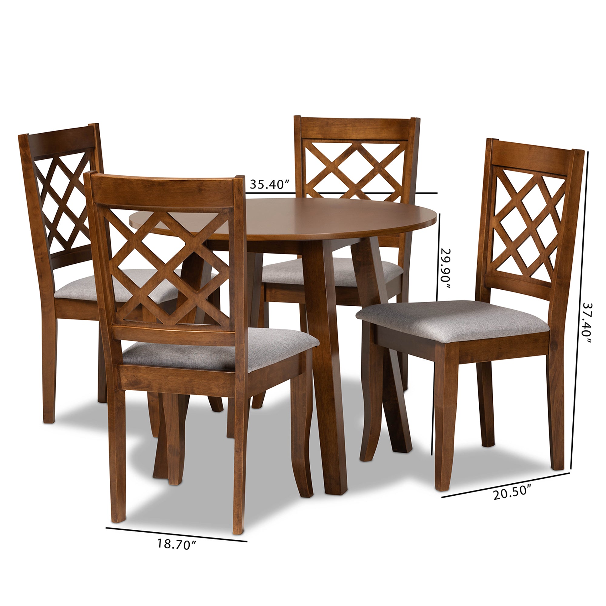 Adara Modern and Contemporary Grey Fabric Upholstered and Walnut Brown Finished Wood 5-Piece Dining Set