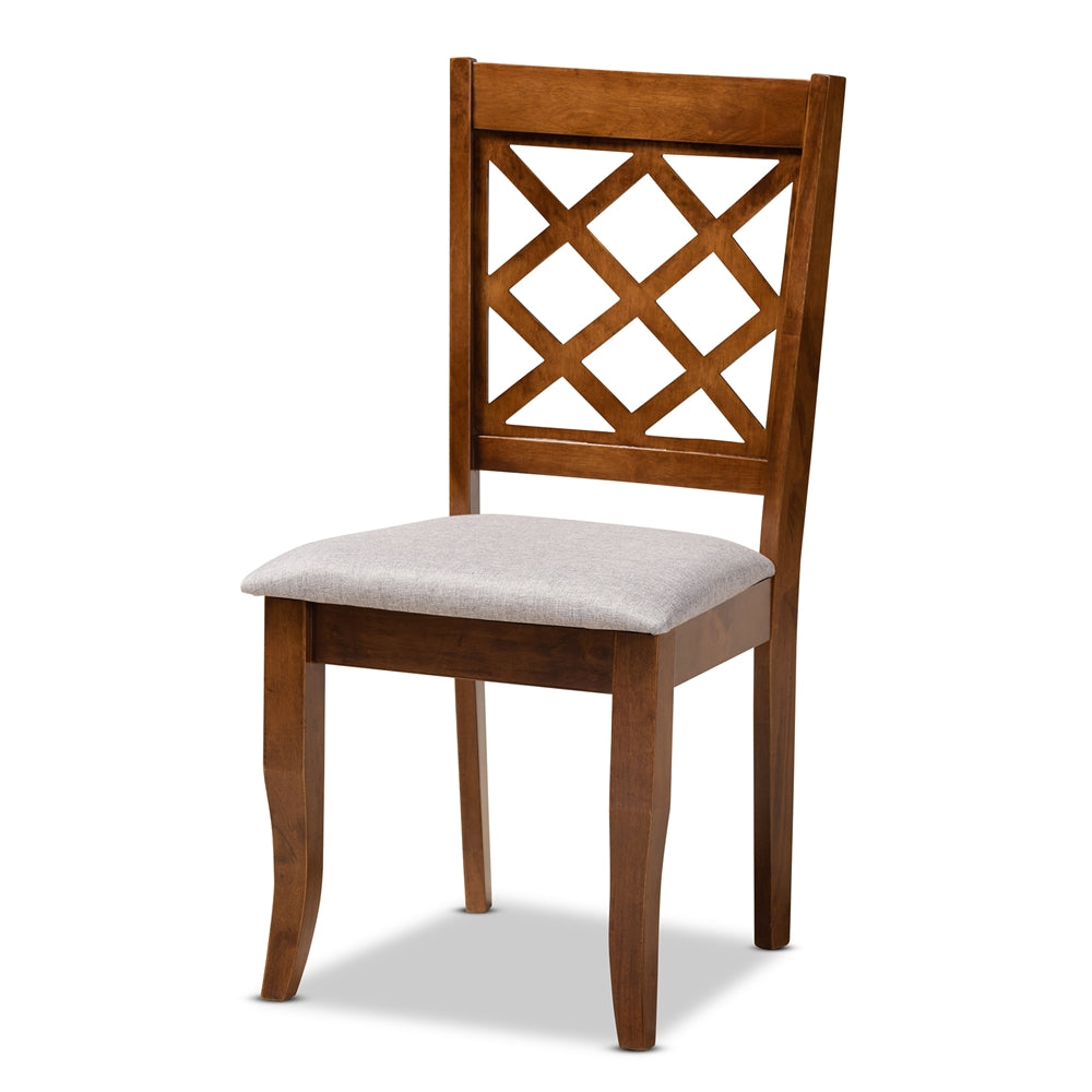 Andor Modern and Contemporary Grey Fabric Upholstered and Walnut Brown Finished Wood 6-Piece Dining Set