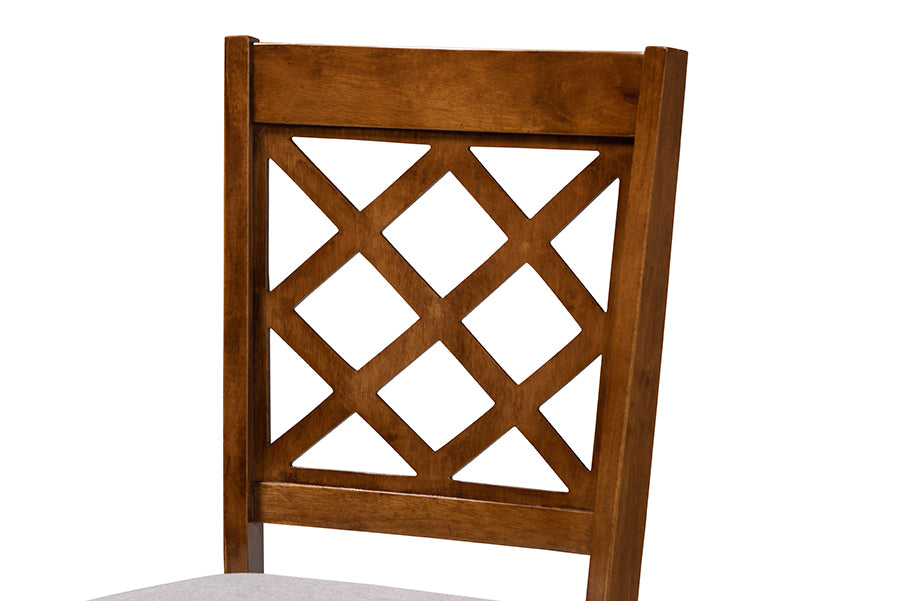 Brigitte Modern and Contemporary Grey Fabric Upholstered and Walnut Brown Finished Wood 4-Piece Dining Chair Set
